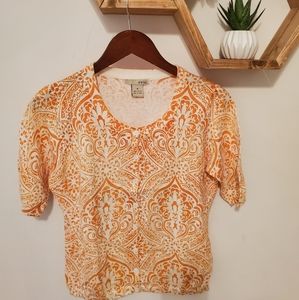 Evie Orange Paisley Cardigan. Small/medium